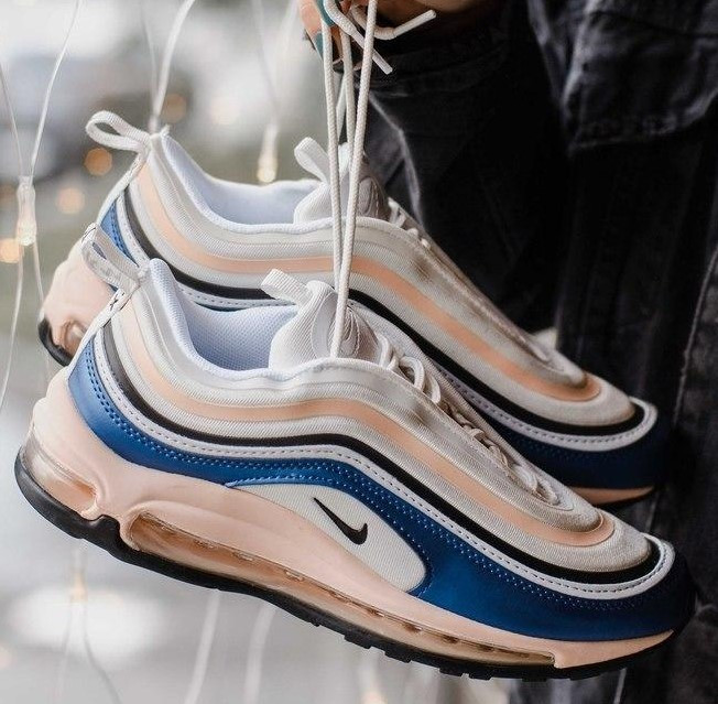 

Nike Air Max 97, Blue/Beige | кроссовки женские; бежевые/синие; рефлектив; весенние/осенние, Золотистый