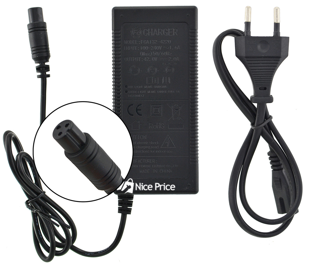 

Универсальное сетевое зарядное устройство для гиробордов UKC FCA132 - 4220 + сетевой кабель, Черный