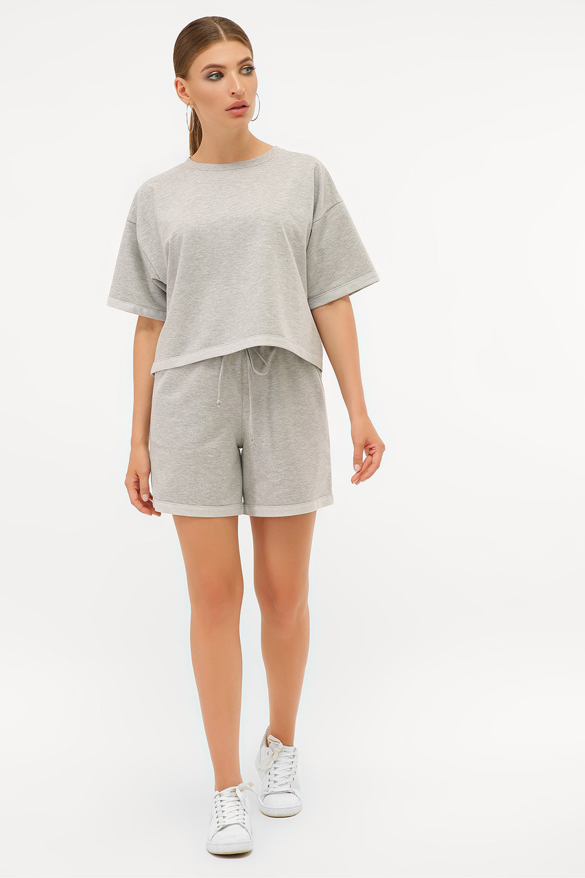 

Женский трикотажный Костюм-двойка wellness Шорты и кофта размер S, M, L, XL 46, Светло-серый