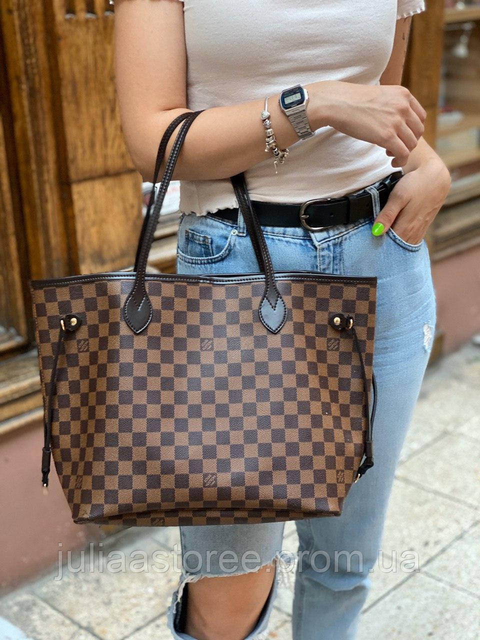 Женская сумка на плечо Louis Vuitton neverfull LV Луи Виттон неверфулл
