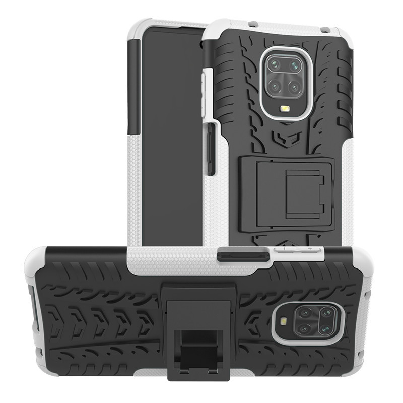 

Чехол Armored для Xiaomi Redmi Note 9 Pro противоударный бампер с подставкой белый