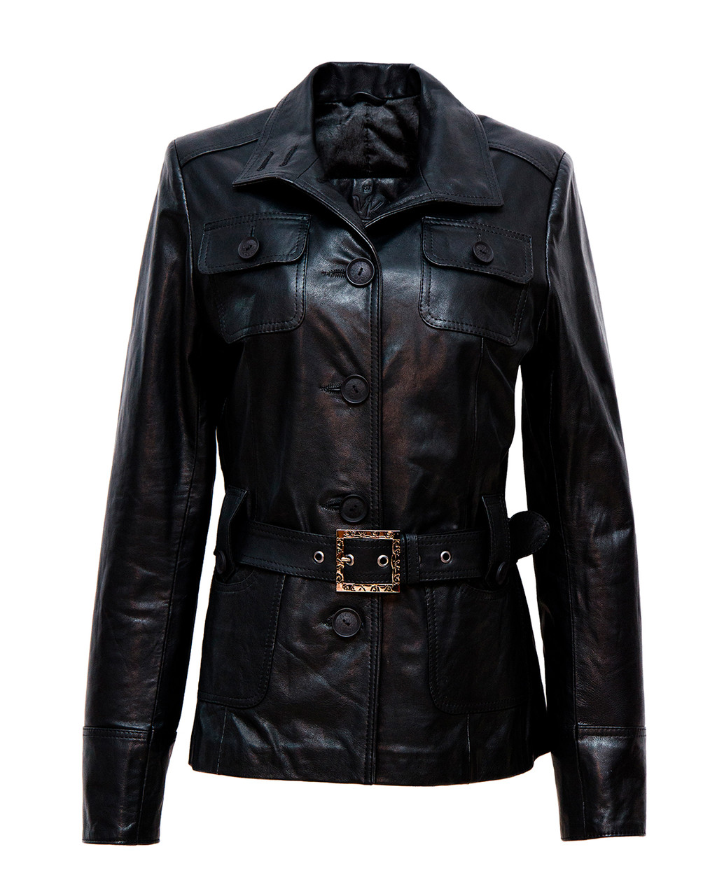 

Кожаная куртка на пуговицах черная женская (Арт. N201) 44 размера, Черный