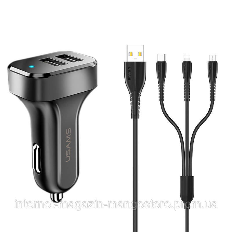 

АЗУ Usams C13 2.1A Dual USB + U35 3IN1 Charging Cable (1m)