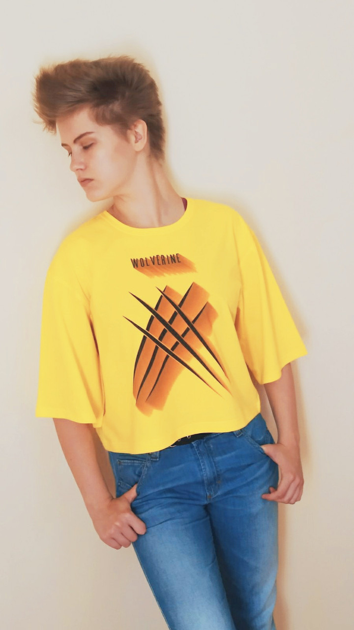 

Женская футболка - топ Oversize Airy Cotton принт Росомаха Люди-Х X-MEN Wolverine 40-50, Желтый