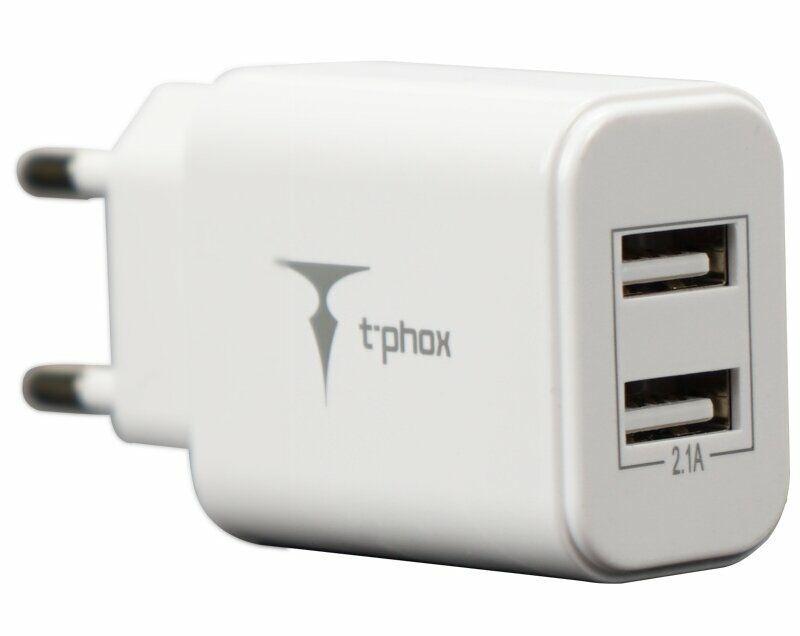 

Сетевое зарядное устройство T-PHOX Pocket 2.1A Dual USB - White