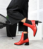 Красные кожаные ботильоны Челси с острым носком демисезон женские, фото 2