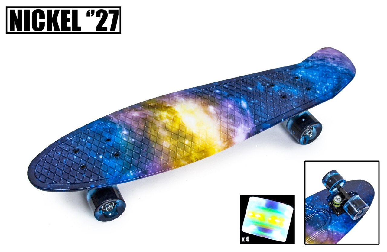 

Пенни борд, скейт, Penny Board Nickel 27" "Universe". Светящиеся колеса