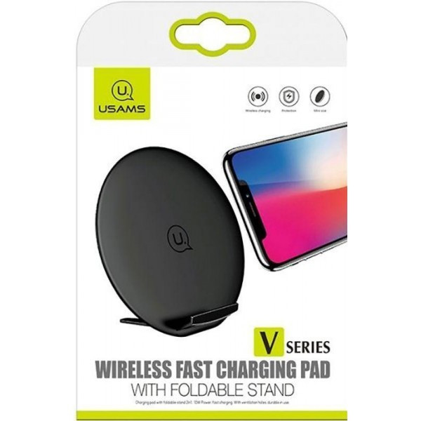 

Беспроводное зарядное устройство Usams US-CD33 Wireless Fast Charging Pad with Foldable Stand V Series Black,, Черный