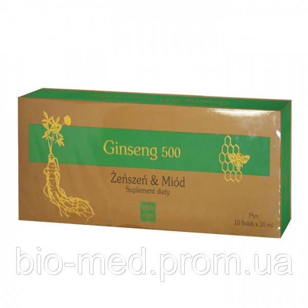 

Ginseng 500 - корень женьшеня и мёд, 10 мл, 10 флаконов