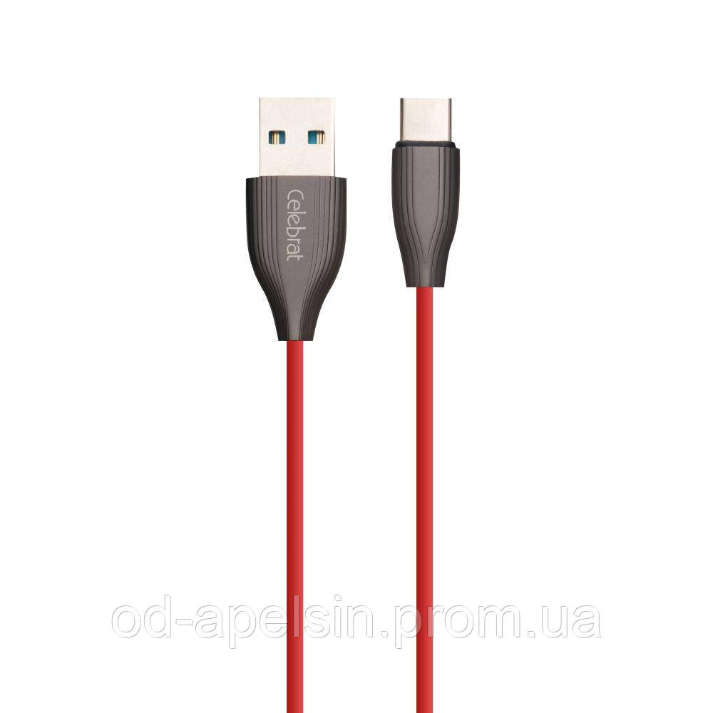 

USB Кабель для синхронизации и зарядки устройств Celebrat usb/type-с, 1м, 2,4А, металл, красный, зарядный