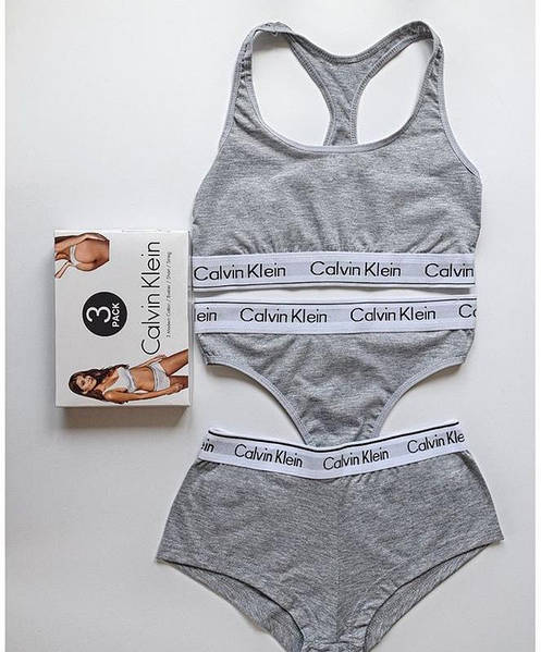 Набор женского белья Calvin Klein 3 в 1 (топик + стринги + шортики) |  Реплика