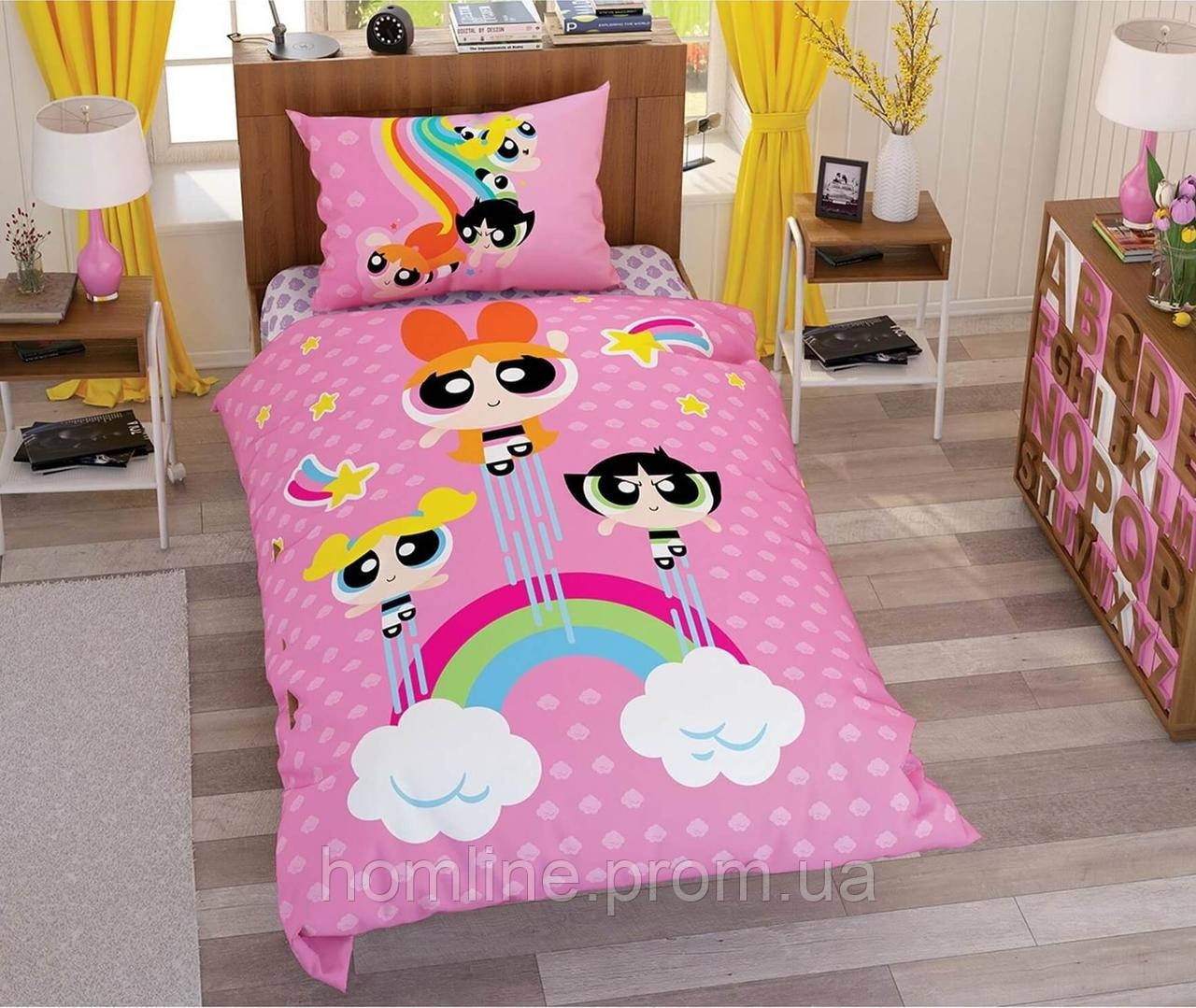 

Постельное белье Tac Disney Крутые девчонки Power Puff Girls Stars 160*220 подростковое, Розовый