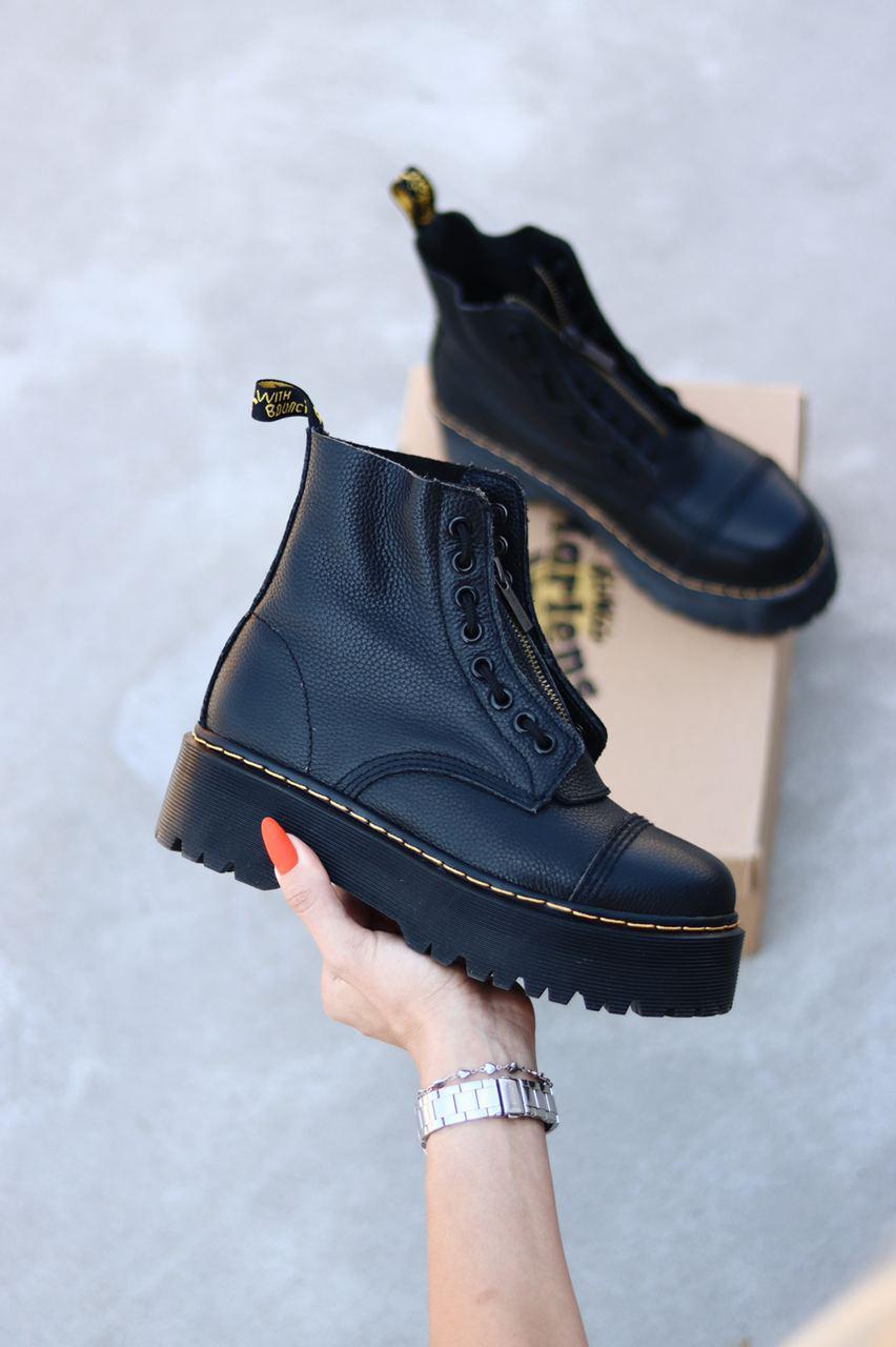 

Демисезонные женские ботинки Dr.Martens Jadon Black кожаные черные (мартинсы черные жадон), Черный