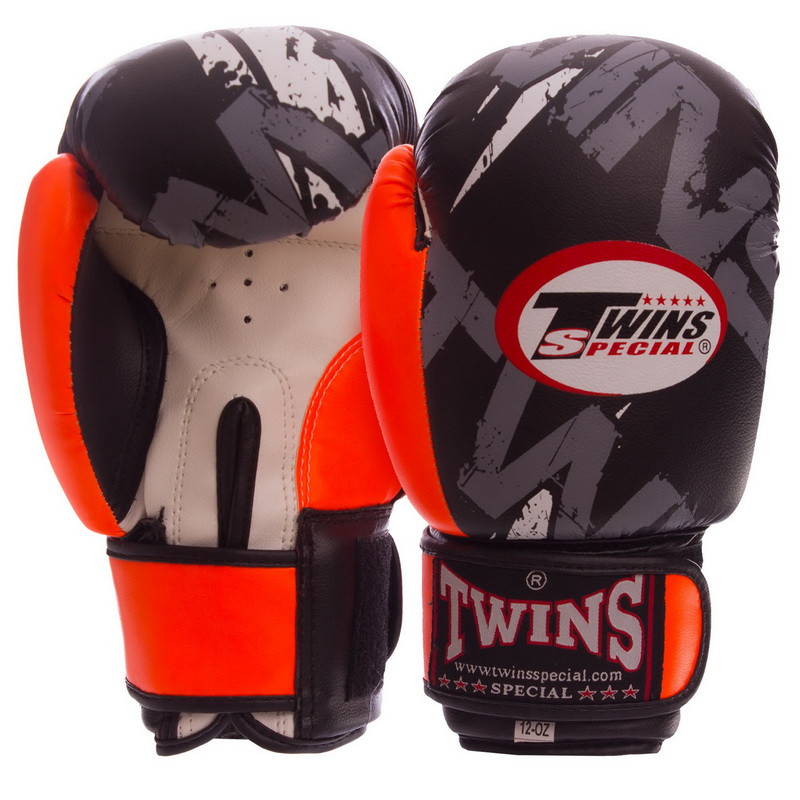 

Перчатки для бокса и единоборств на липучке TWINS TW-2206 Black-Orange-White  унций