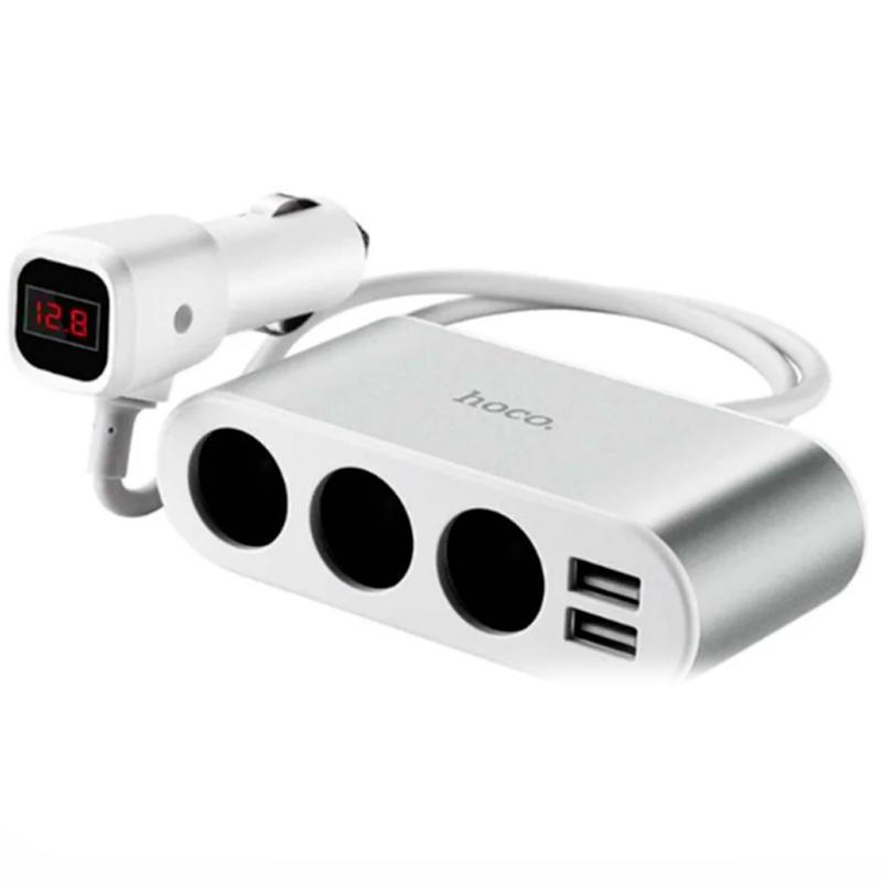 

Автомобильный разветвитель Hoco Z13 LCD + 2USB Silve/White