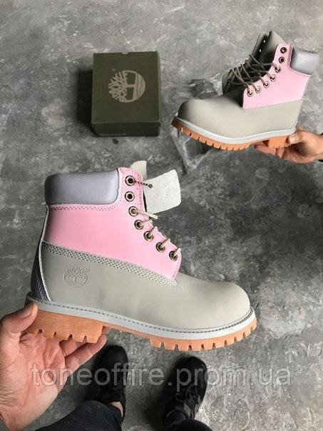 

Женские зимние ботинки Timberland Classіc Boots "Gray-Pink" ( в стиле Тимберленд )