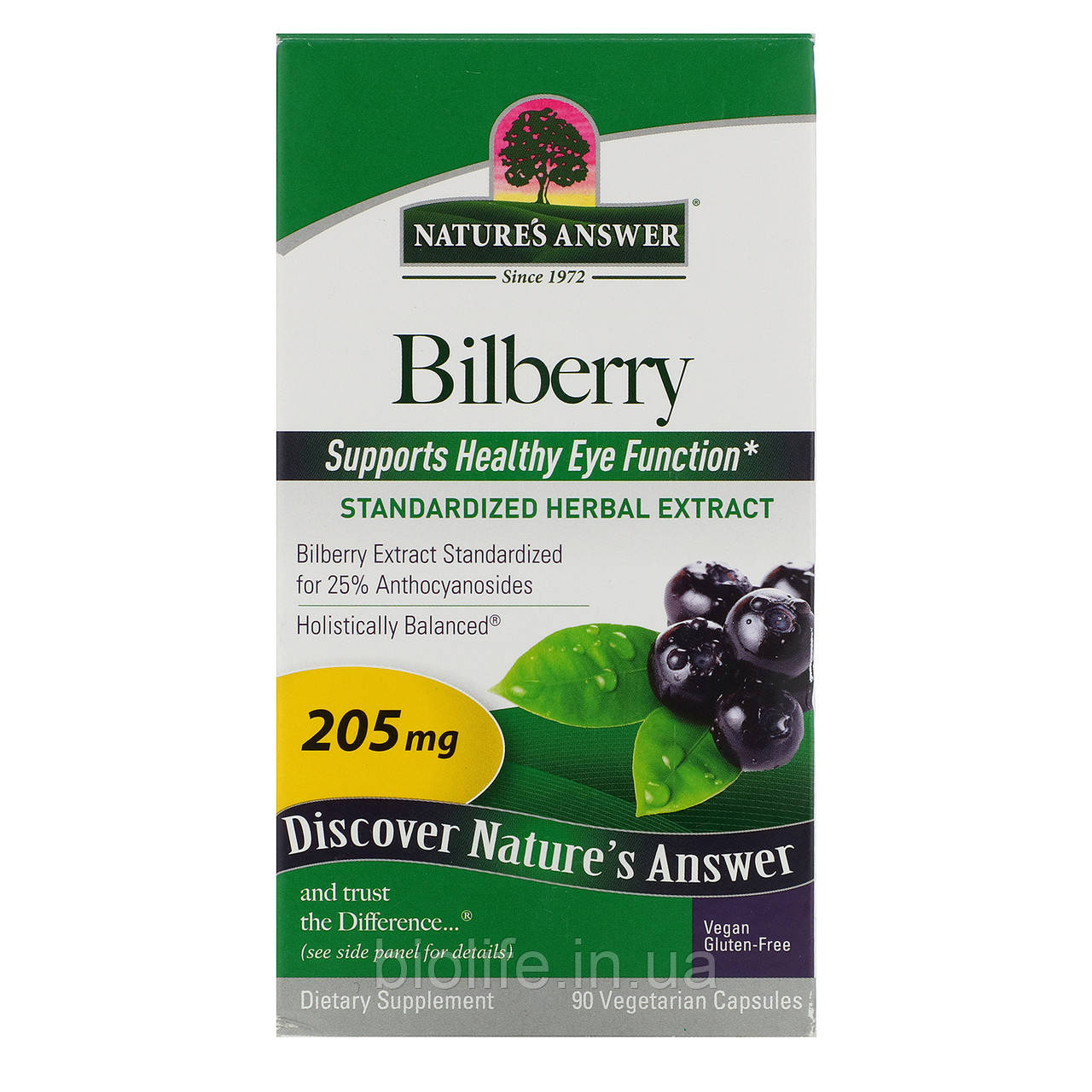 

Nature's Answer, Bilberry, Standardized Herbal Extract, 205 mg, 90 Vegetarian Capsules