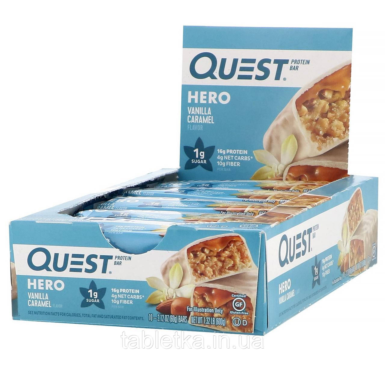 

Quest Nutrition, Hero, протеиновый батончик, ваниль и карамель, 10 батончиков 60 г (2,12 унции) каждый