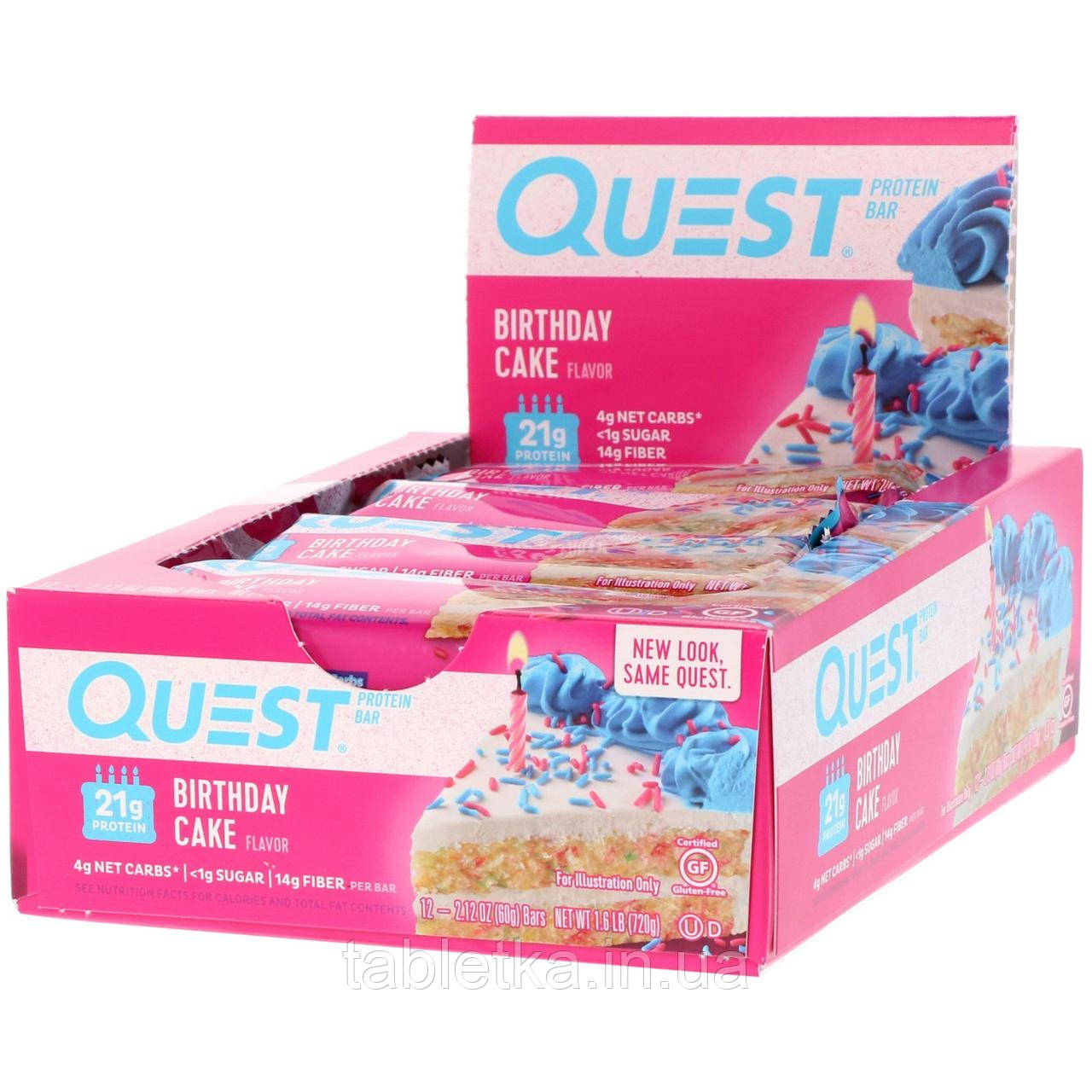 

Quest Nutrition, Quest Protein Bar, Birthday Cake, 12 Pack, 2.12 oz (60 g) Each