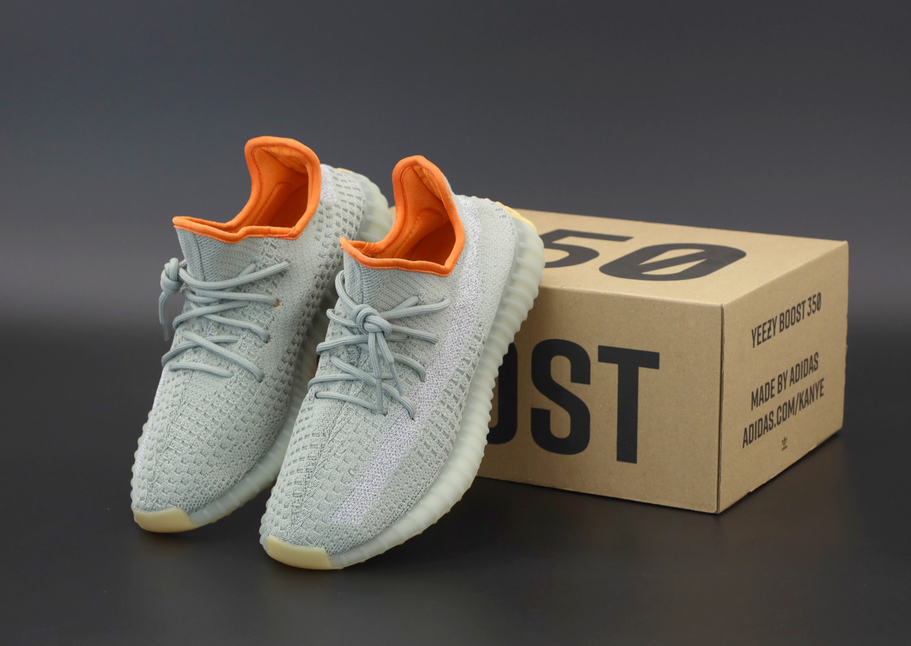 

Кроссовки мужские Adidas Yeezy Boost 350 серые, полоска рефлектив, АдиДас Изи Буст 350, код KD-12247