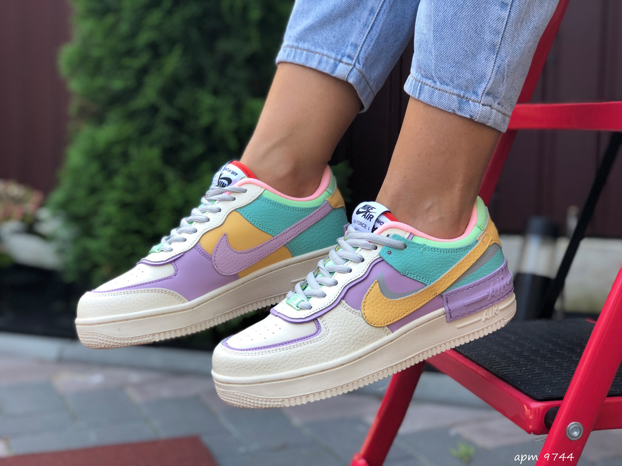 

Кроссовки женские Nike Air Force 1 Shadow бежевые с фиолетовым, Найк Аир Форс, прошиты. Код SD-9744, Бежевый