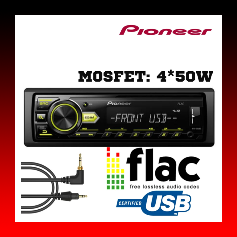 

Магнитола пионер с AUX USB с поддержкой mp3 FLAC Съемная панель Автомагнитола Pioneer MVH-09UBG 200Вт желтая