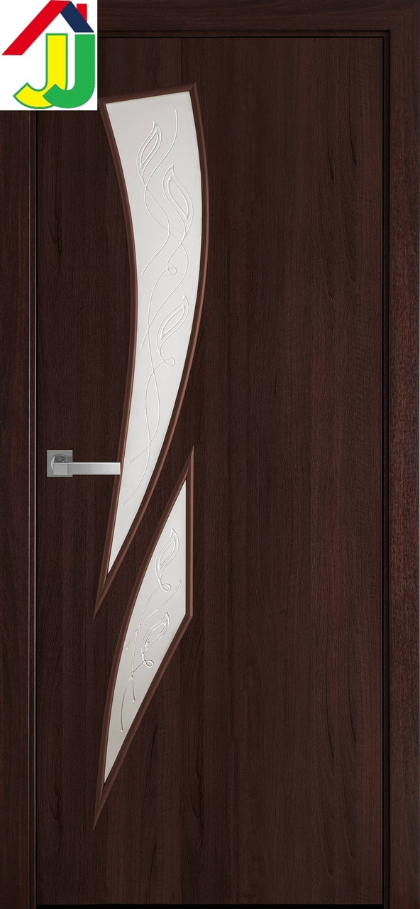 Дверь межкомнатная Новый стиль Камея Р3 ПВХ Delux Модерн Каштан стекло с прозрачным рисунком