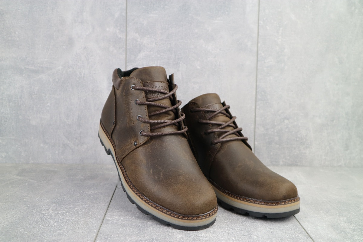 

Мужские ботинки кожаные зимние коричневые-матовые Yuves 781