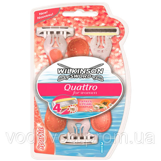 

Wilkinson (Schick) QUATTRO FOR WOMAN SPARKLE 3 шт W0060, одноразовый станкок Женские, Бритвы для бритья ног