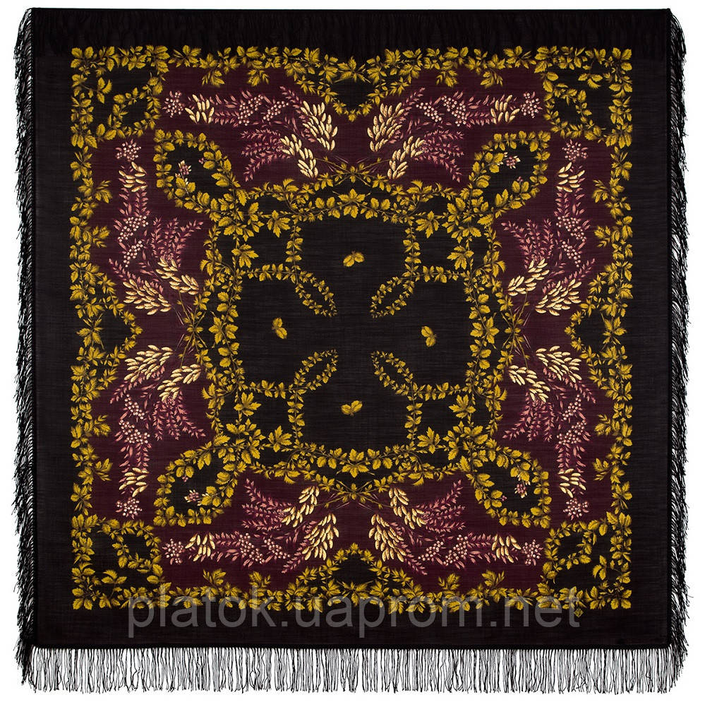 Рябина 352-20, павлопосадский платок шерстяной  с шерстяной бахромой