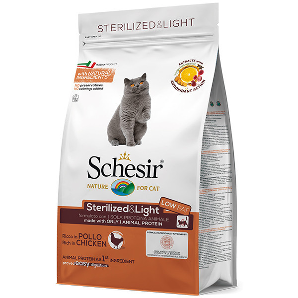 

Schesir Cat Sterilized & Light сухой монопротеиновый корм для стерилизованных и кастрированных котов 10