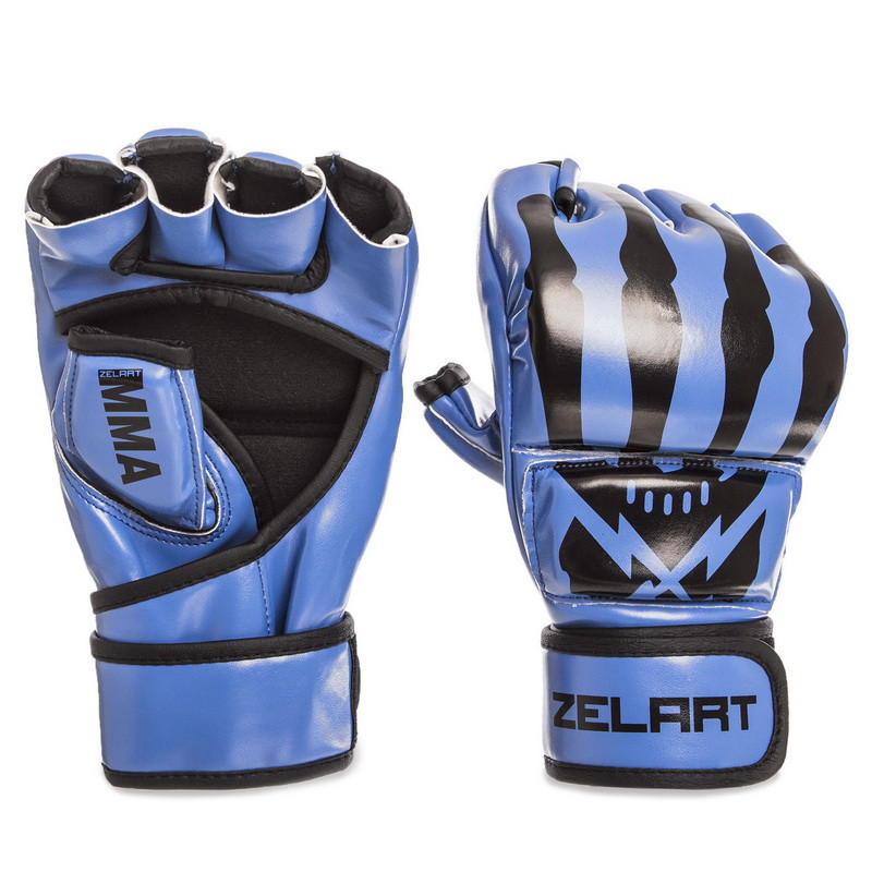 

Перчатки тренировочные спарринговые MMA ZELART для смешанных единоборств Полиуретан Синие (СПО BO-1395, Синий