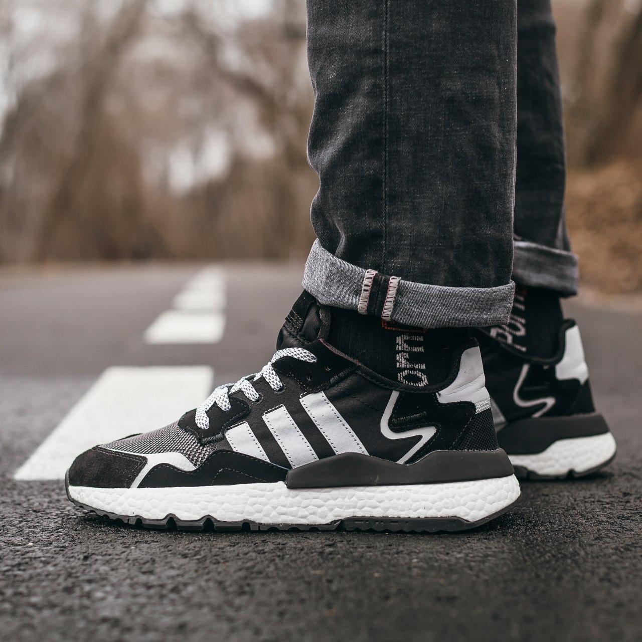 

Мужские кроссовки Adidas Nite Jogger Black\White 41, Черно-белые