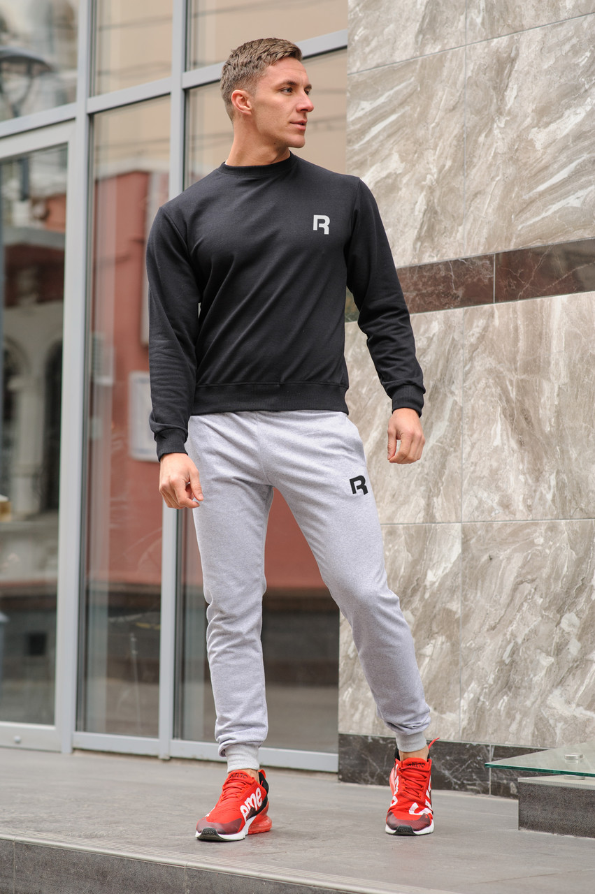 

Комплект. Мужская черная спортивная кофта и мужские серые спортивные штаны Reebok (Рибок), Черный