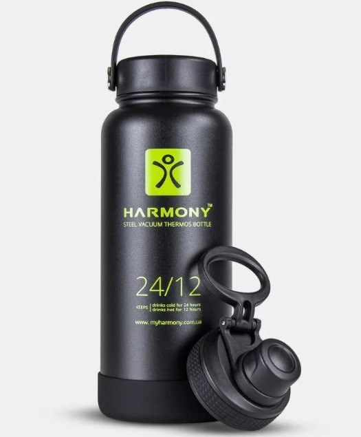

Термос для чая, кофе, прохладительных напитков Harmony Comfort 1 л, металлический, с крышкой-поилкой, черный
