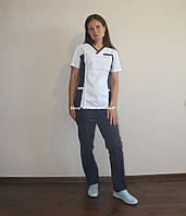 Хирургический медицинский женский костюм SM 1400-1 коттон Lilija 42-56 р (белый-синий), фото 1