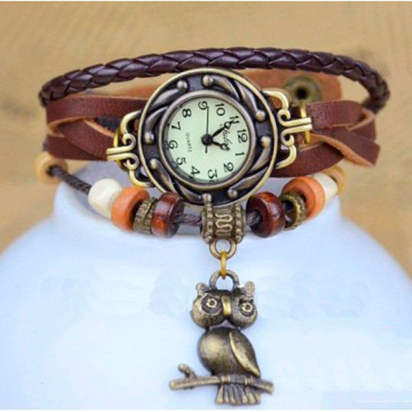 

Женские наручные кварцевые часы CL Owl Brown