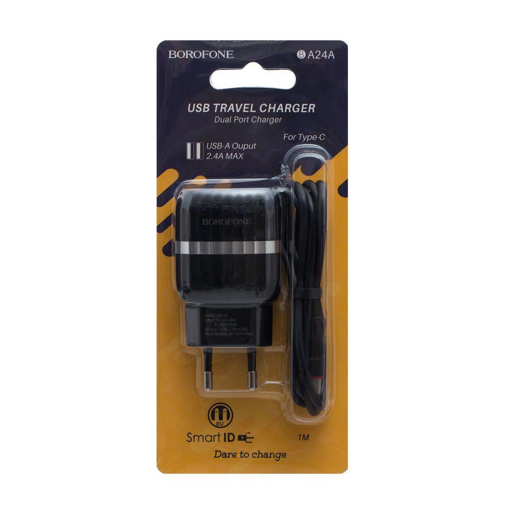 

Сетевое Зарядное Устройство Borofone BA24A Type-C 2USB 2.4A, Чёрный