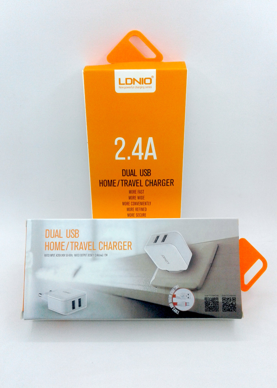 

Зарядное устройство LDNIO A2202 2400 mAh 2 Usb + кабель Lightning White