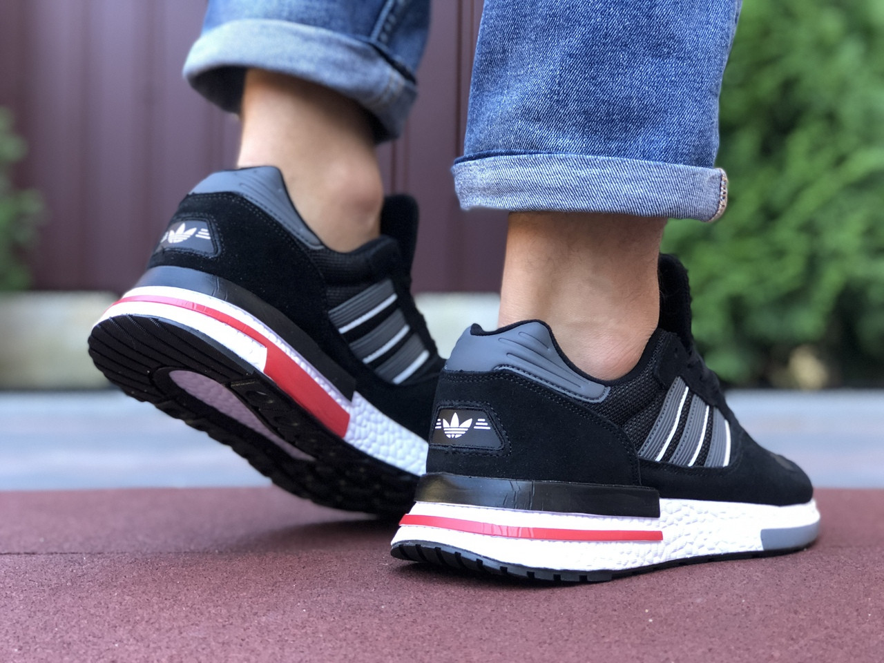 

Кроссовки мужские демисезонные в стиле Adidas Zx 500 Rm, черные с белым \ красным 42, Черно-белый