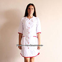 Медичний халат жіночий на гудзиках SM HL 21200-1 батист 44-60 р (червона вставка), фото 1