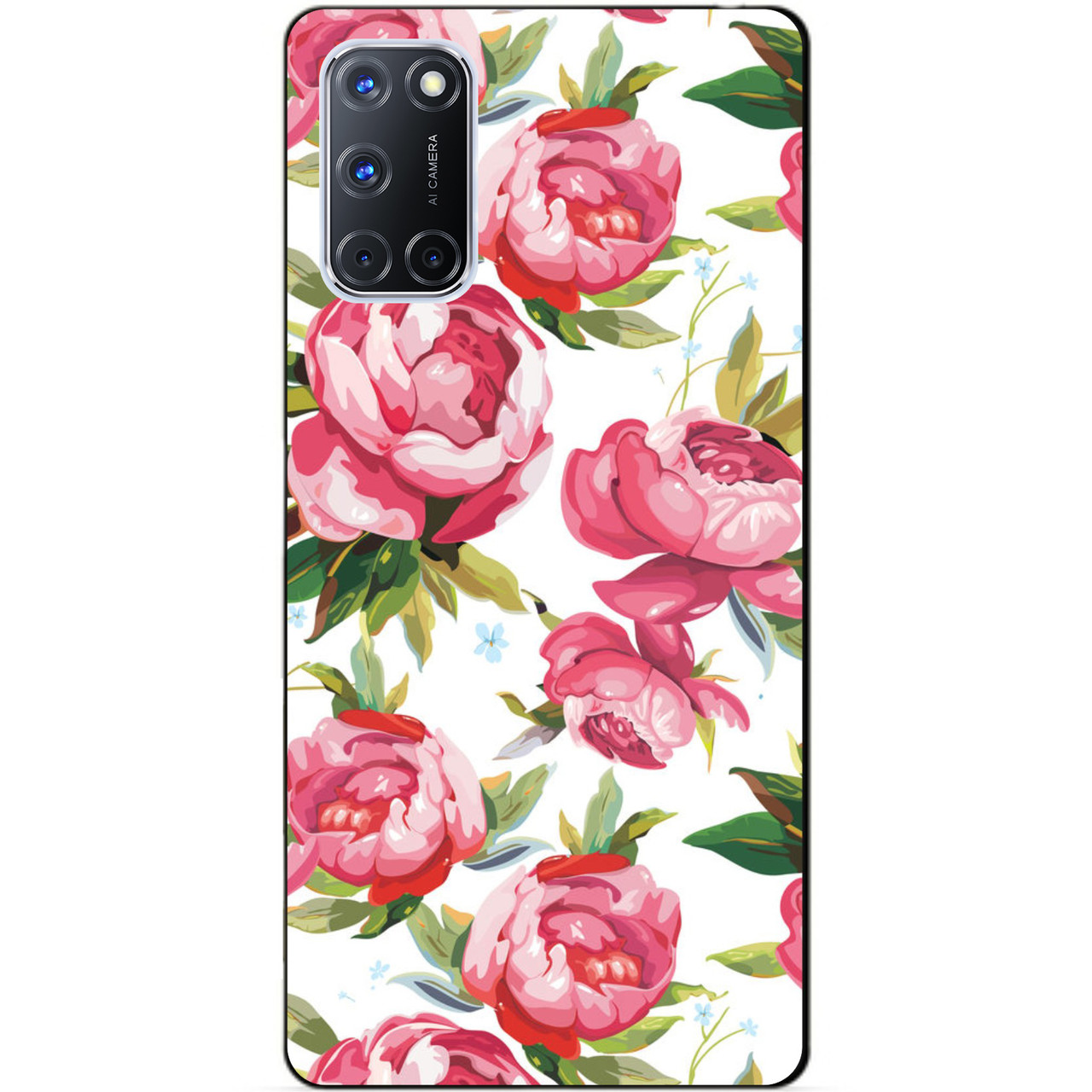 

Силиконовый бампер чехол для Oppo A72 с рисунком Пионы, Разные цвета