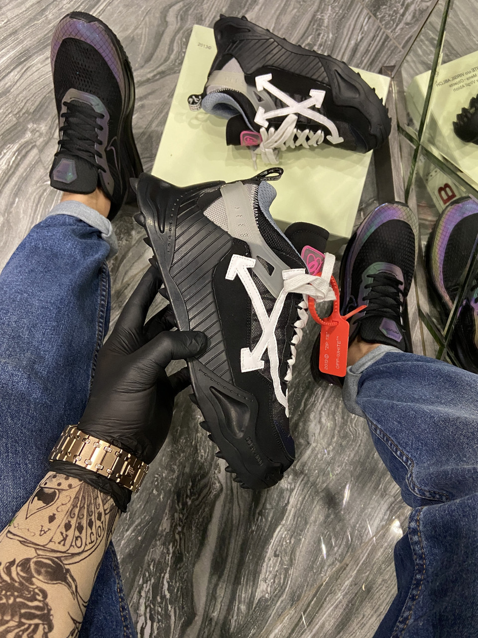 

Кроссовки OFF-White ODSY - 1000 Black. (Чёрный) Женские Кроссовки Оффвайт, Люкс