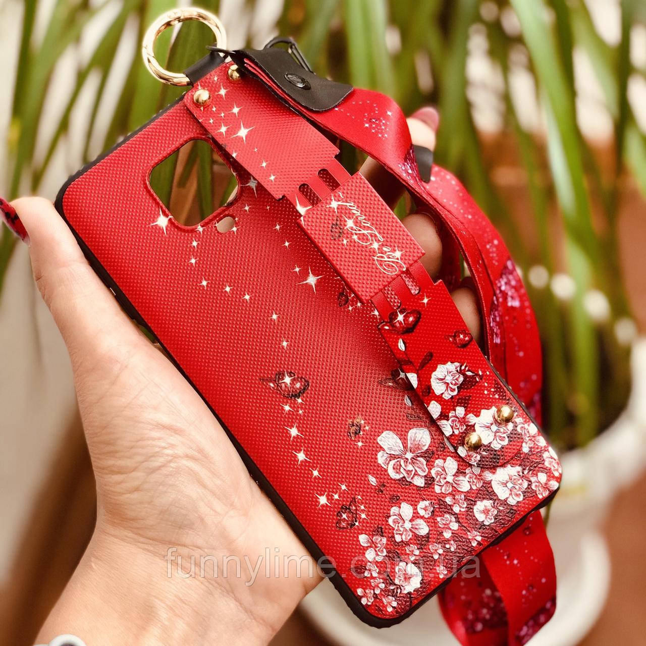 

Чехол Lanyard для Xiaomi Redmi Note 9S бампер с ремешком Red