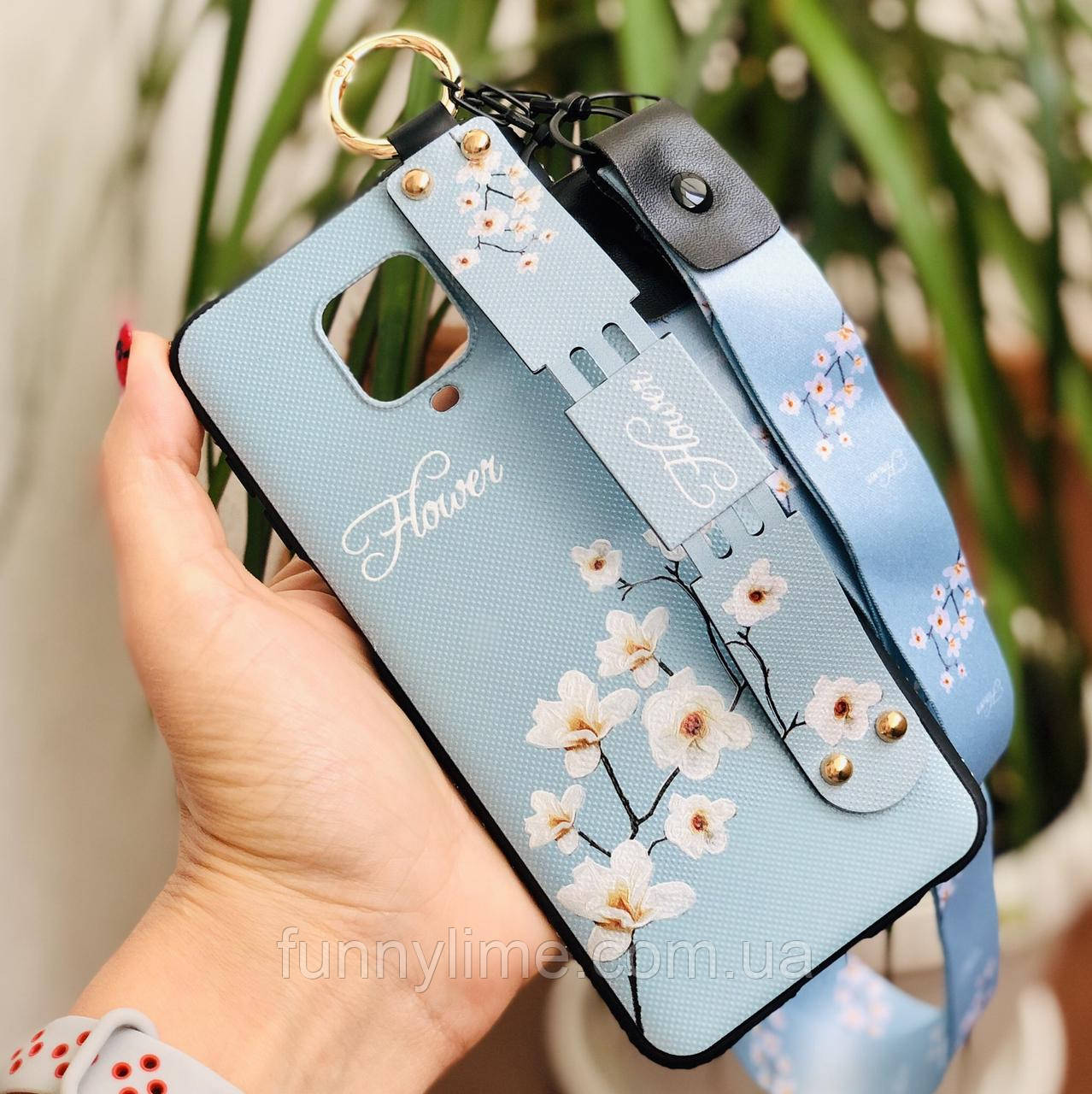 

Чехол Lanyard для Xiaomi Redmi Note 9S бампер с ремешком Blue