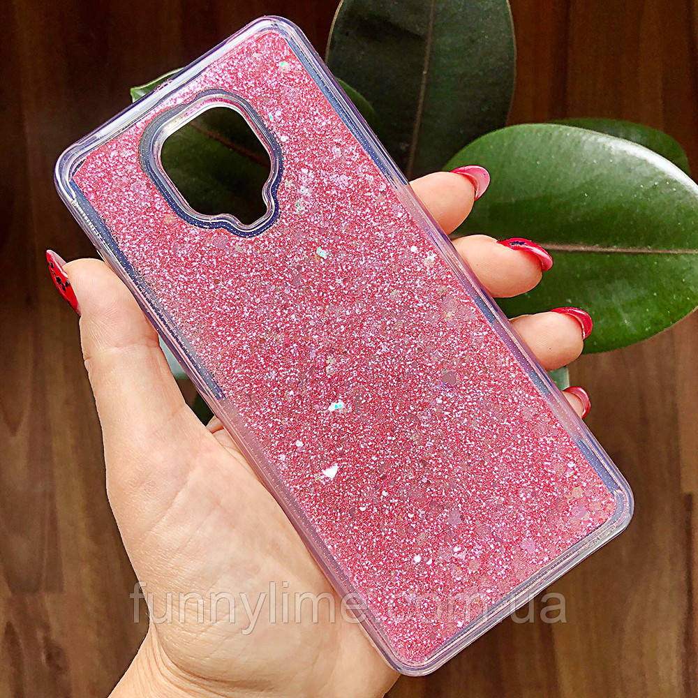 

Чехол Glitter для Xiaomi Redmi Note 9S бампер силиконовый аквариум сердце Розовый