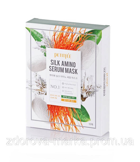 

Маска для лица с протеинами шелка Petitfee Silk Amino Serum Mask 25g - 10шт