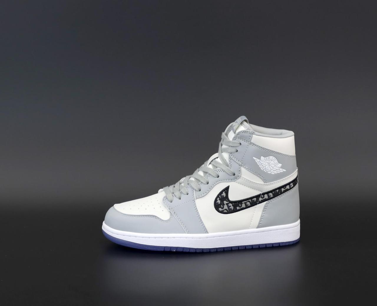 

Высокие баскетбольные кроссовки Nike Air Jordan Dior High Retro Grey (Кроссовки Найк Джордан Диор серые), Светло-серый