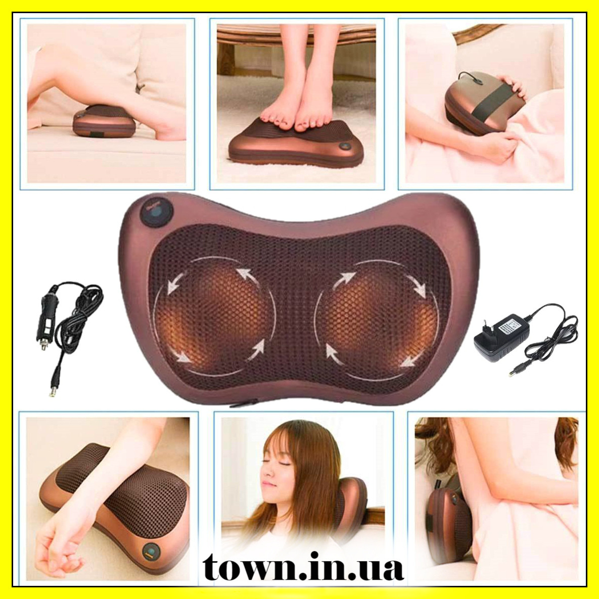 

Роликовый массажер для спины и шеи Massage pillow GHM 8028.Массажная подушка, массажер с подогревом