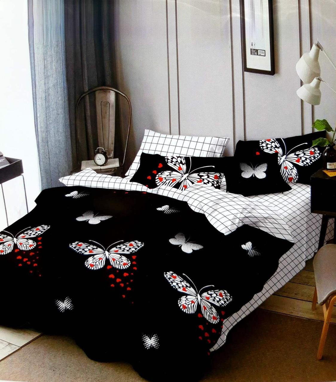 Комплект постельного белья Бабочки и Сердца ТМ Донна Race, размер Евро